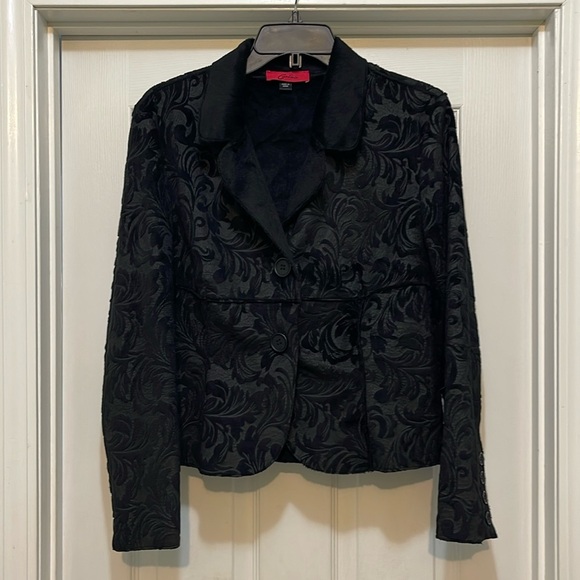 Carina - black on black faux suede with velvet brocade fitted jacket  - M - Picture 1 of 9